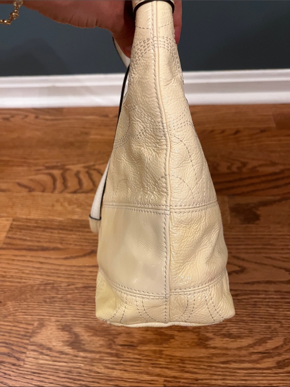 Coach Signature Stripe Stitched Patent Tote No F15142 - Picture 4 of 8